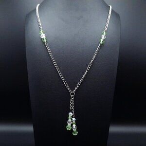 Green & White Clear Matinee Fairycore Holiday Chain Necklace Handmade Jewelry